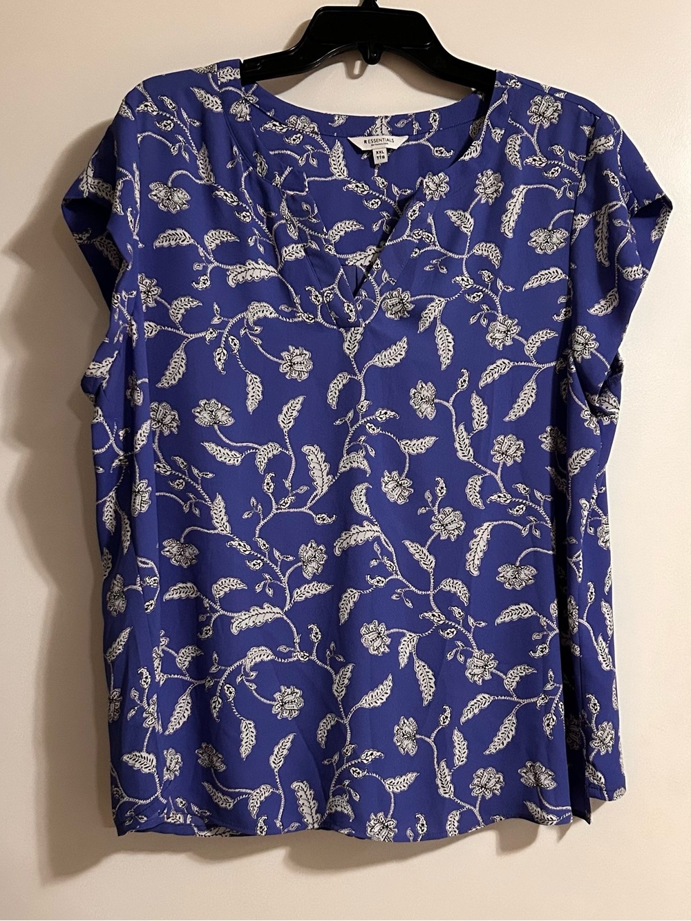 Essentials Blue Floral V-Neck Cap Sleeve Blouse